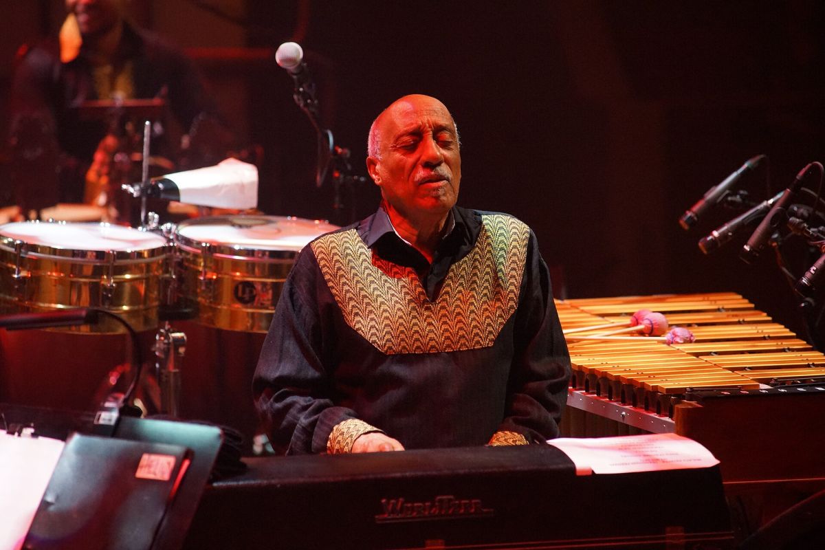 Mulatu Astatke playing on stage with his band